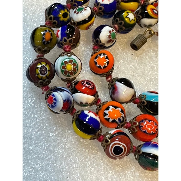 Art Deco Millefiori Art Glass Bead Necklace 25" - Picture 2 of 6